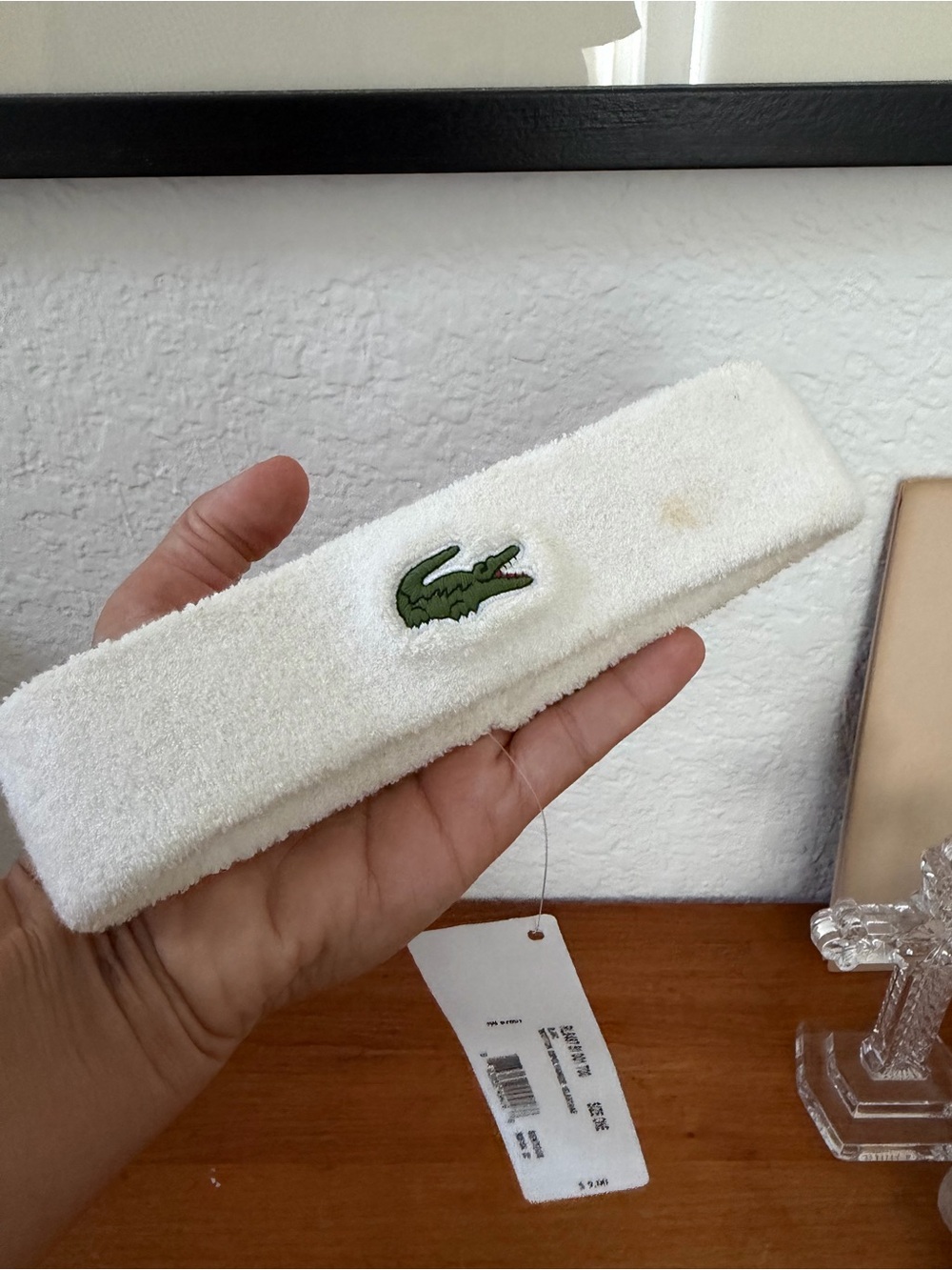 Lacoste White Terry Headband with Crocodile Logo